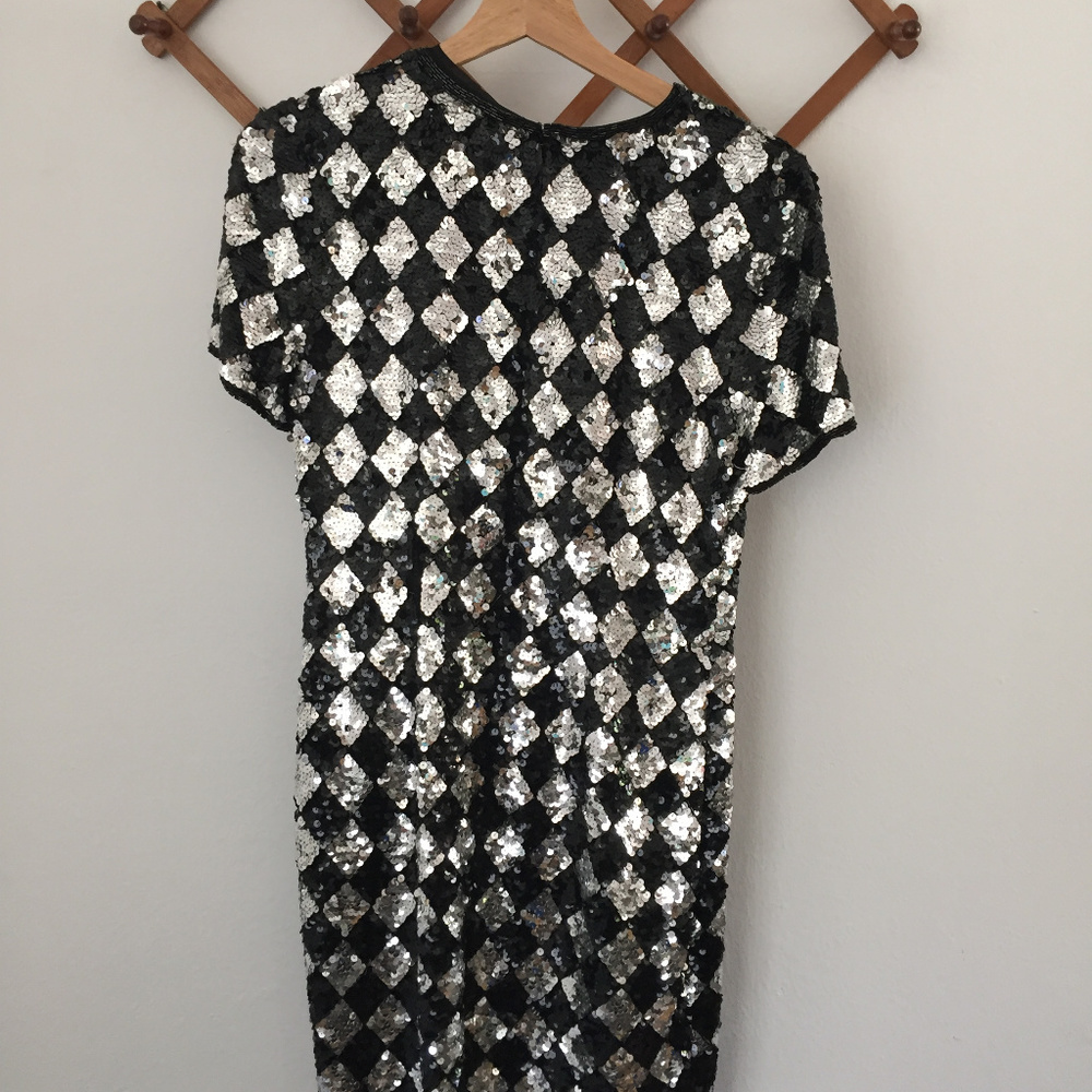 Vintage A.J. Bari Sequin Diamond Dress 8 Silk